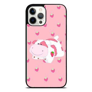 Pink Strawberry Pattern - Kawaii Cow Aesthetic Strawberry Pattern iPhone Case